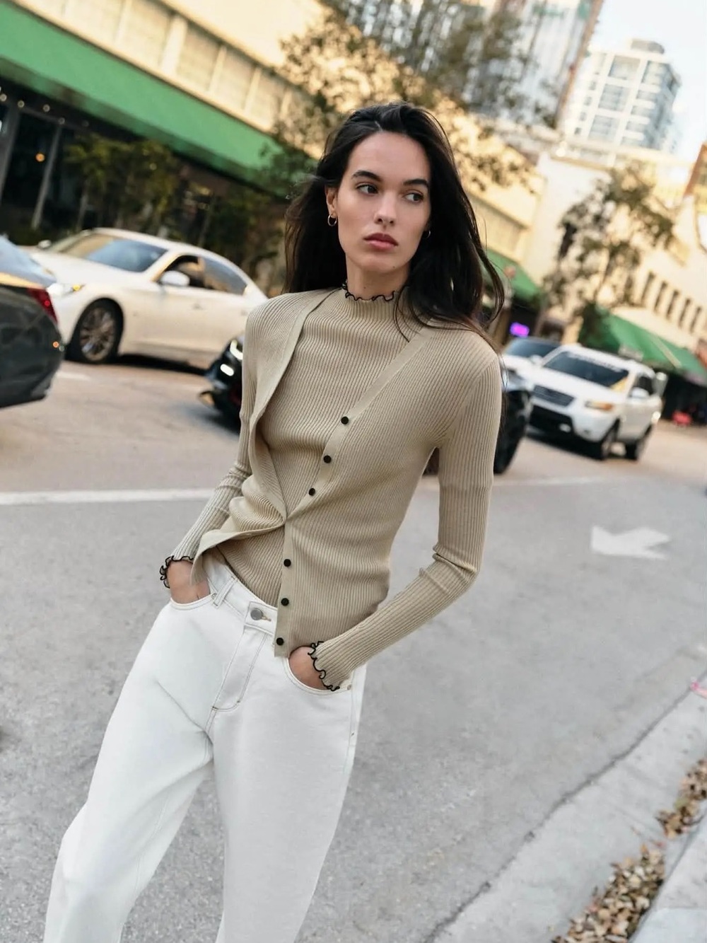 Zara contrast Rib cardigan - Picture 3 of 8